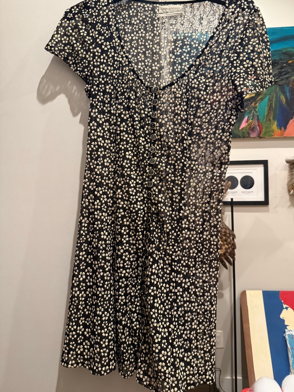 Urban Outfitters Black & Cream Floral Lace-Up Mini Dress Size L